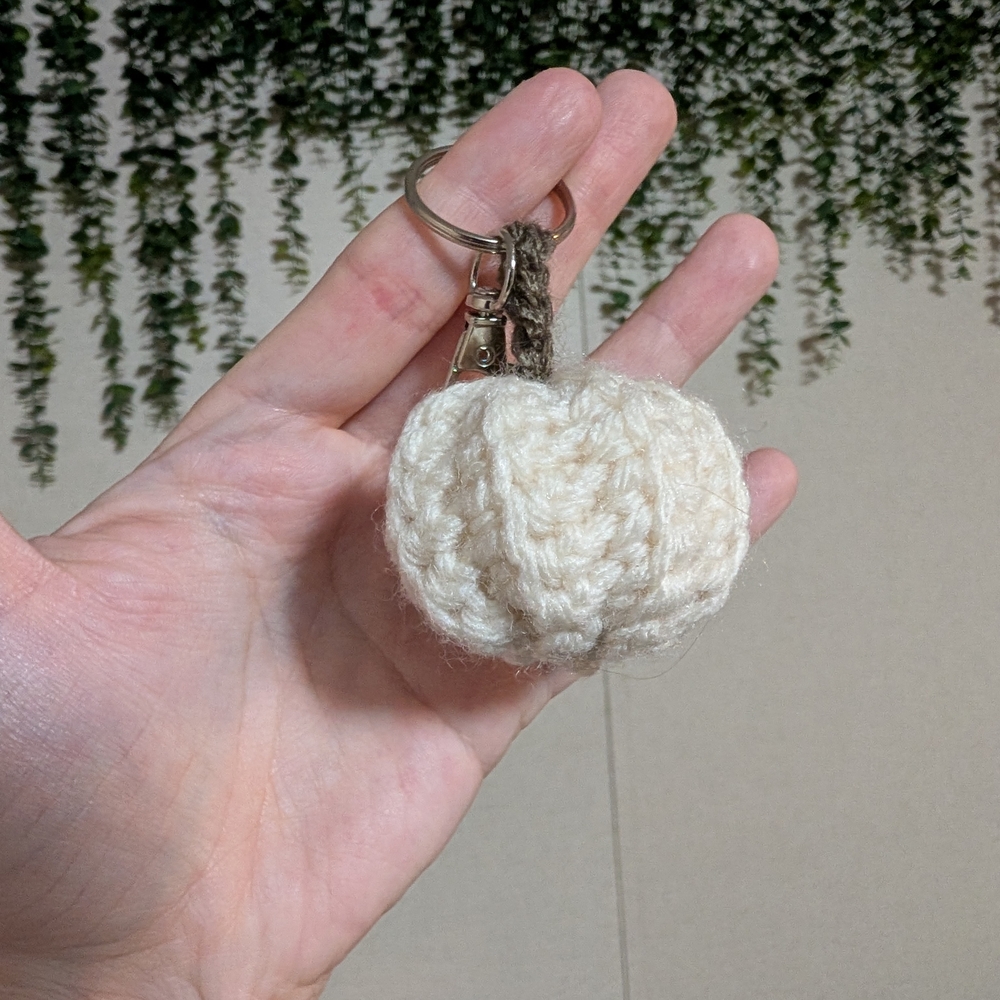 Crochet Cream Pumpkin Keychain